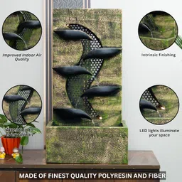 expleasia, exuberant & luxury decor EXPLEASIA Contemporary Leaf Indoor Water Fountain, Water Fountain for Home, Water Fountain for Home and Office | Housewarming Gift| with Maintenance Kit| (87X28x46 cm) (Green Golden) image 5