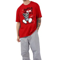 leotude Cotton Blend Printed Half Sleeve Oversized T-Shirts for Women image 4