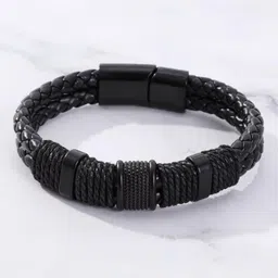 nakabh Titanium Steel Vegan Leather Micro Insert Bracelet for Men & Boys image 4