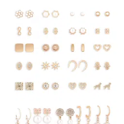 zaveri pearls Set of 25 Gold Tone Contemporary Studs & Drop Earrings For Women-ZPFK15140 image 5