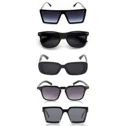 pc star | Full Rim Square Branded Latest and Stylish Sunglasses | 100% UV Protected | Men & Women | Medium | Black Frame/Black Lens - Pack of 5 image 2