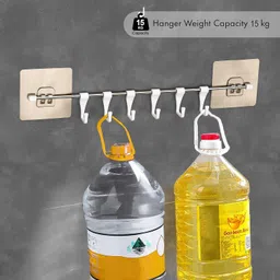 iSTAR Stainless Steel Self Adhesive Wall Hanging Hooks Strong Kitchen Accessories Items Organizer Rack Stand, Wall Hooks Without Drilling (6 Hooks) image 4