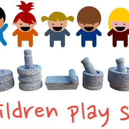 QUBE Stone Miniature Kitchen Set for Kids,Pooja and grahapravesam Set, Traditional Gift for Housewarming,Choppu Saman for Kids,gowramma Set, Decorative Stone Mortar and Pestle Play Set, 5-Piece. image 3