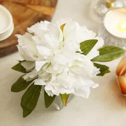 Pure Home + Living White Artificial Peony with Glass Vase Made of Plastic, Wire, Glass) Fake Plants Small, Mini Decorative, Home Office or Gift Wild Artificial Plant with Pot. (15X15X17 CM) Pack of 1 image 2
