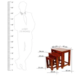 Nishant Handicraft Solid Sheesham Wood Nesting Table for Living Room | Wooden Nesting Tables Stools Set of 3 Pieces for Decor | Sofa Side Peg Table Set for Home image 2