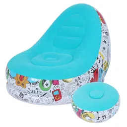 Generic Inflatable Lounger, Comfortable Non‑Slip Elastic Breathable Leisure Sofa, for Balcony Leisure Lounger Living Room with Footstool(Macaron Blue, 116 * 98 * 83cm)' image 1