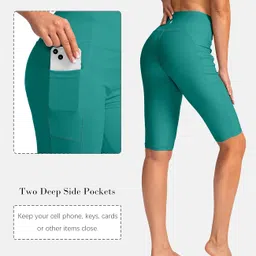 santiny Women's High Waisted Swim Shorts with Pockets UPF50+ Long Board Swimming Shorts for Women with Liner, Lake green, M image 4