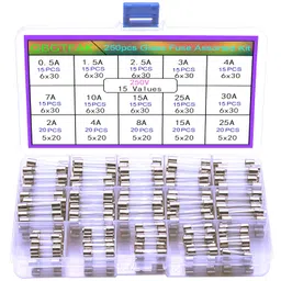 qbgtfak 250pcs Quick Blow Glass Tube Fuse Assorted Kit 250V 0.5A, 1.5A, 2.5A, 3A, 4A, 7A, 10A, 15A, 25A, 30A, 6x30mm, 250V 2A, 4A, 8A, 15A, 25A, 5x20mm Ted Lele (5x20mm and 6x30mm) image 1