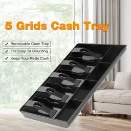 Delzon Plastic Cash Drawer 5 Bills 4 Coins ABS Cashier Storage Box Compartment, Store Cashier Coin Drawer Box for Petty Cash Money Storage Box – Black image 4