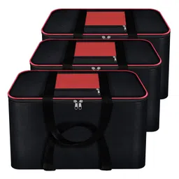 Fancy Walas 3 Pack Moisture Proof Nylon Large Size Underbed Storage Bag For Clothes (54 x 46 x 28 cm) - Black, Rectangular (BLACK-RED, PACK OF 3) image 1