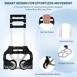 Robustt 75 Kg Foldable Trolley with Wheels | Puncture-Proof Wheels | Heavy-Duty Aluminium & ABS Body | Luggage Trolley Cart for Moving Boxes, Appliances & Bundles - Pack of 1 image 4