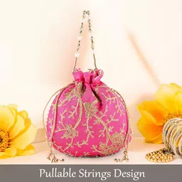 kuber industries Potli Bags for Ladies & Girls | Women Shagun Pouches for Festive Seasons | Batwa Bag Bridal Purse with Embroidery -Pink image 2