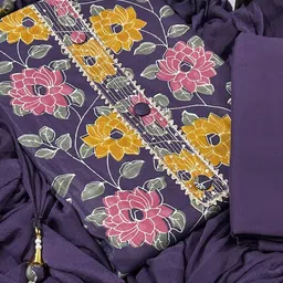 ejs Women's Pure Cotton Floral Printed Unstitched Salwar Suit Dress Material With Chiffon Dupatta(Free Size) image 4