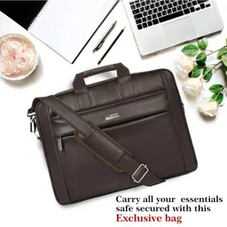 zipline Office Faux Leather laptop bag for Men - Fits 14/15/15.6 inch Laptop/Tablet Messenger Bags For Mens (1-Brown Bag) image 5