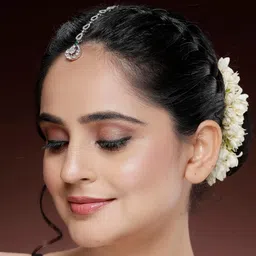 zeneme Rhodium Plated Silver Toned Cascaded American Diamond Crystal Mangtikka For Women & Gifts For Girls image 4