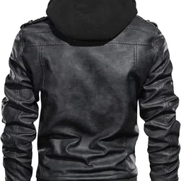blaq ash Men's Black Faux Leather Jacket with Zipper, Multiple Pockets, and Hooded Design image 2