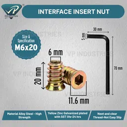 rely Rely®⇒VP INDUSTRIES (Pcs-50) M6x20 mm Wood Insert Interface Threads Imported Export Quality | Zinc Alloy Wood Insert Interface Screws Bolts Nuts Fixing Furniture Mounting Fasteners image 2