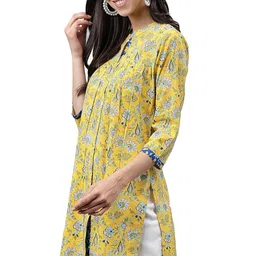 janasya Women's Yellow Cotton Floral Print Empire Tunic image 4