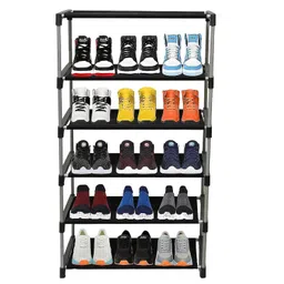 DEMARK Presenting Multipurpose Collapsible Iron Pipe Shoe Rack Wardrobe 5 Layer with Cover Waterproof Dust Resistance for Home (Grey) image 4