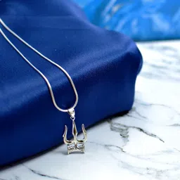 azita 925 Sterling Silver God shivji Trishul with Damru Pendant for Men and Women without chain with Certificate of Authenticity and 925 Stamp image 2