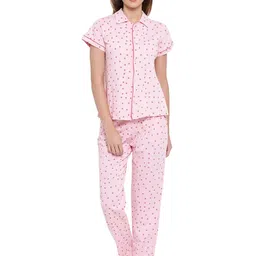 clovia Women's Cotton Base Strawberry Print Shirt & Pajamas image 1