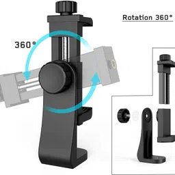 SUPERNIC 360° Cell Phone Holder with Adjustable Clamp, Phone Tripod Mount Adapter, Compatible with Smartphones & Tripods, Black image 2