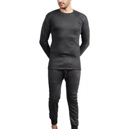 chacko Men Winters Woolen Thermal Wear Upper Lower Inner Set, Round Neck Fleece Thermal Wear Set, Winter Body Warmer for Boy_Grey image 2