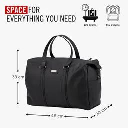 harissons Viktor Weekender Duffel Bag 35L Vegan Leather, Black | Unisex Travel Stylish Ideal for Weekend, Getaways, Camping etc | Spacious Compartment with Rear Quick Access Pocket and Metal Zippers image 2