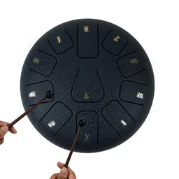 Essenza 11 Notes 8 Inch Grey Bali Hai Alloy Steel Tongue Drum Perfect Percussion Musical Instrument for Kids and Adults Handpan Drum for Meditation, Yoga Includes Mallets, Finger Picks & Travel Bag image 4