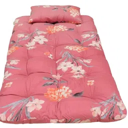 NEXTGO Cotton Mattress Single Bed Foldable Lightweight Guest And Bachelor Tufted Ruyi Gadi With 1 Pillow And Zipper Cover Travel Friendly Pink Color (2.5 X 6.5 Feet Single Bed) image 1