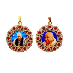 a n b aish-n-bless Aish N Bless (Set of 2) GURU JI SWAROOP/Photo Round Golden Metal Pendants/Lockets for Neck Chain For Women,Men And Kids (Large Size) image 1