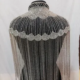 zuho Women Hand beaded Embellished Short Cape Poncho (White) image 3