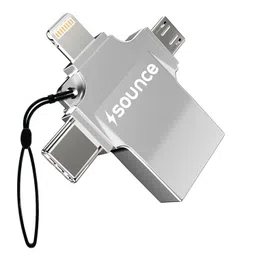 Sounce 4-in-1 Multi-Port OTG Adapter with Lightning, Type-C, Micro USB & USB 3.0 – Universal Connector for iOS 13 & Above, Android, Tablets & More (Silver) image 1