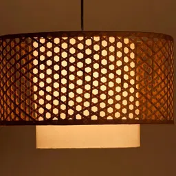 AKWAY Bamboo Lamp for Living Room Cane Pendant Light Rattan lamp for Hanging Bamboo Ceiling lamp for Home Decoration (Beige 14 Dia x 7) image 1