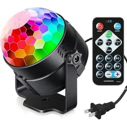 Sound Activated RGB Disco Ball Party Light with Remote | 16-Color LED Strobe DJ Light for Home, Birthday, Christmas, Karaoke, and Club Decorations (Pack-1) image 1