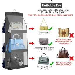 granth bag manufacturing india Handbag Organizer, Bag Organiser For Ladies Handbags, Purse, Clutch, clothes organiser for wardrobe, Women Purse Organiser With hanger, Non-Woven Fabric (6 POCKET- 90 X 35 X 35 CM- PACK OF 1, Black) image 5