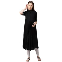 momtobe Women's Rayon Regular Fit Knee Length Maternity Kurti/Feeding Kurti/Pregnancy Kurta/A-Line Ethnic Kurti with Zippers for Nursing Pre and Post Pregnancy - Solid image 1