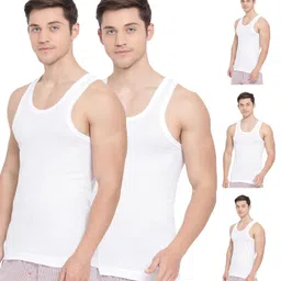 lux cozi Air-Cool Cotton Scoop Neck Sleeveless Men's Vest - Pack of 5 (#Air-Cool-White-RN) image 1