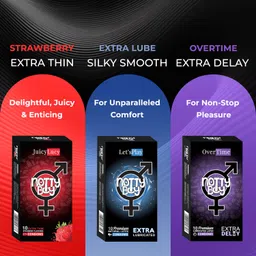 NOTTY BOY Combo Condom Set Raised Dots, 3-In-One Ribbed, Dotted, Contoured, Extra Lubricated, Strawberry, Bubblegum, Banana And Chocolate Flavoured - 80 Pieces image 2
