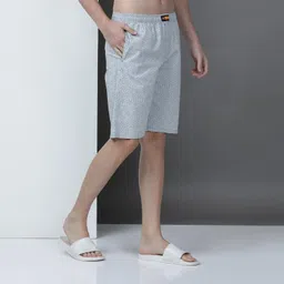 indo cotton Men's Patterned Cotton Lounge Shorts, Knee Length, Light Grey, Casual Sleepwear image 5