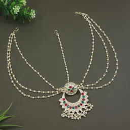 i jewels Gold Plated Traditional Floral Kundan Pearl Matha Patti For Women/Girls image 2