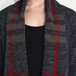 hautemoda Women's Long Knit Cardigan Shrug, Checkered Pattern,Tassel Fringe Hem image 5