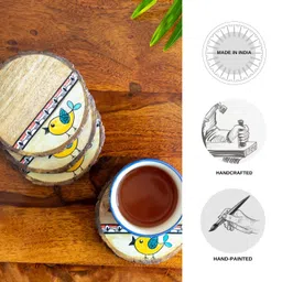 ExclusiveLane 'Yellow Sparrows' Handpainted Decorative Wooden Coasters for Cups Tea Coasters for Glasses Dining Table Coaster for Hot Pots Tableware (Set of 4, Mango Wood) image 4