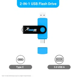 GenuineXER Premium 2-in-1 Stylish 64 GB Flash Drive Type C Pendrive | 3.0 Swivel Dual OTG Pendrive | Compatible with Smartphones/Tablets/PC/Laptop (Blue, 64GB) image 2
