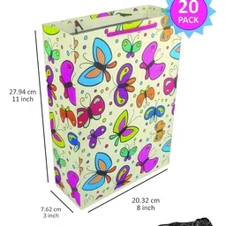 Arrow Paper Bags Butterfly Design Gift Bags For Gifting, Weddings, Birthday,Holiday Presents(28 Cm X 20 Cm X 7.5 Cm, Pack Of 20), Multi-Coloured image 5