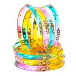 swara creations Multicolor Glass Bangles set for Women/Zirconia stonework bangles/glossy finish perfect for festival wedding occassions(8Pcs)(SKU273) image 1
