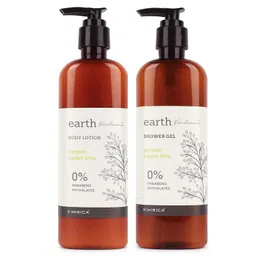 Kimirica Earth Shower Gel and Moisturizing Summer Body Lotion Bath Care Duo | Enrich with Zestful Balsam and Frankincense for men & women 100% Vegan (290ml | 290ml) (Persian Sweet Lime, 290mlx2) image 1