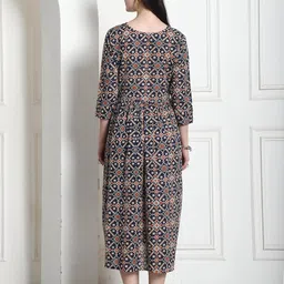 rajnandini Women's Cotton Jaipuri Jaipuri Printed Maternity Gown with Zipper for Women for Pre & Post Pregnancy & Easy Breastfeeding (JOPLJPR215-Navy Blue & Red-P) image 2