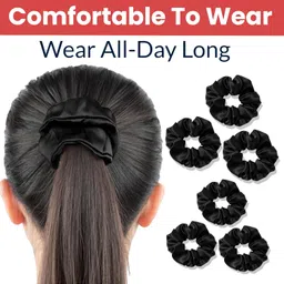 temperia (6Pcs Set) Silk Satin Scrunchies For Women & Girls - Stylish Ponytail Bun Juda Rubber Bands Luxury Hair Accessories Crunchies - Scrunchy Ties For Style, Decoration & Wedding - Black (MN01) image 4