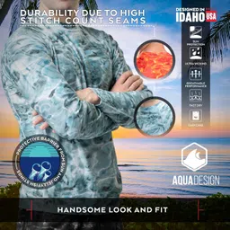aqua design Mens Swim Rashguard Shirts: Loose Fit Long Sleeve Sun Protection Rash Guard: Aqua Sky: Size Large image 4